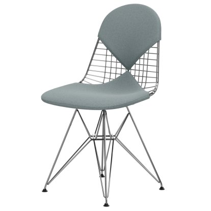 Wire Chair DKR , Glanzchrom, Sitz- und Rückenkissen (Bikini), Hopsak eisblau / elfenbein