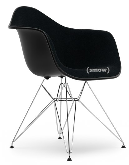 Eames Plastic Armchair DAR, Tiefschwarz, Mit Vollpolsterung, Nero, Standardhöhe - 43 cm, Verchromt