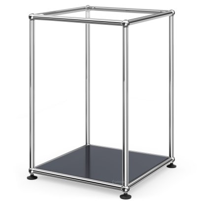 USM Haller Hoher Beistelltisch 35, Oben Glas, unten Metall, Anthrazitgrau RAL 7016