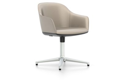 Softshell Armchair auf Viersternfuß, Aluminium poliert, Leder (Standard), Sand, Filzgleiter für harte Böden