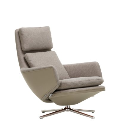 Grand Relax Loungesessel, Ohne Ottoman, Stoff Cosy, fossil / Leder Forte, sand, Poliert, 41,5 cm
