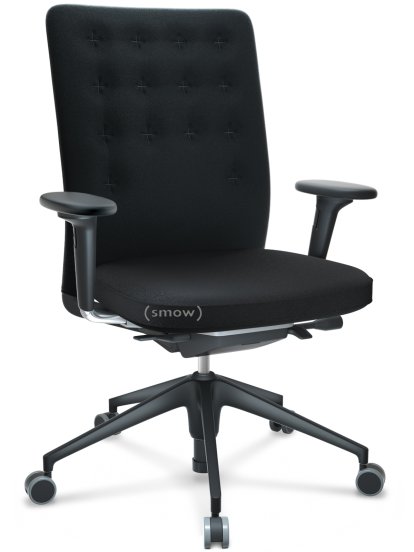 ID Trim, Mit Lumbalstütze, FlowMotion-ohne Vorwärtsneigung, ohne Sitztiefenverstellung, Mit 2D Armlehnen, 5-Stern Untergestell, Kunststoff basic dark, Sitz und Rücken Plano, Nero, Hart für Teppichboden