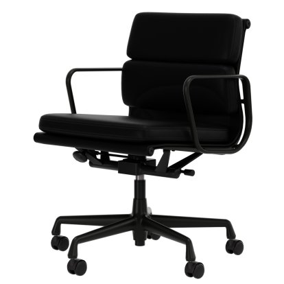 Soft Pad Chair EA 217, Aluminium tiefschwarz pulverbeschichtet, Leder Standard nero, Plano nero