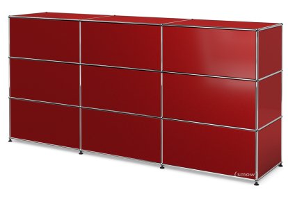 USM Haller Theke Typ 1, USM rubinrot, 225 cm (3 Elemente), 50 cm