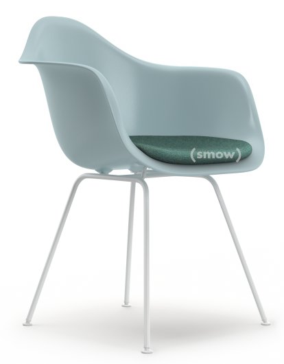 Eames Plastic Armchair DAX, Eisgrau, Mit Sitzpolster, Eisblau / elfenbein, Standardhöhe - 43 cm, Beschichtet weiß