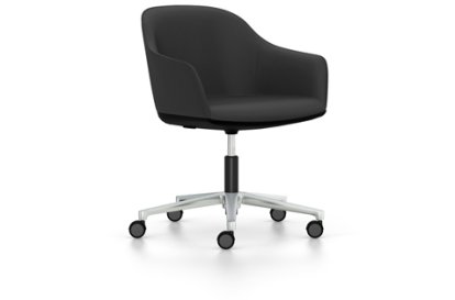 Softshell Armchair auf Fünfsternfuß, Aluminium poliert, Plano, Dunkelgrau, Hart für Teppichboden
