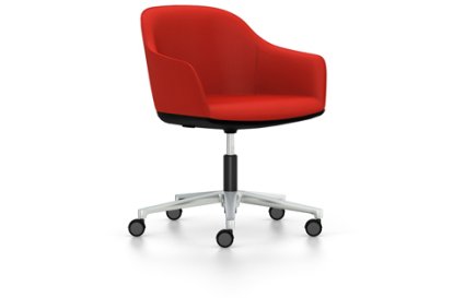 Softshell Armchair auf Fünfsternfuß, Aluminium poliert, Plano, Poppy red, Weich für harte Böden