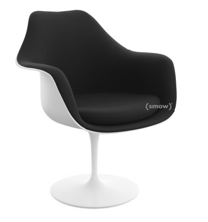 Saarinen Tulip Armlehnstuhl, drehbar, gepolsterte Innenschale und Sitzkissen, weiß, Black (Tonus 128)