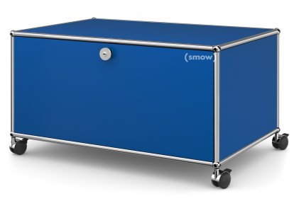USM Haller TV-Lowboard auf Rollen, Mit Klapptür und Rückwand, Enzianblau RAL 5010