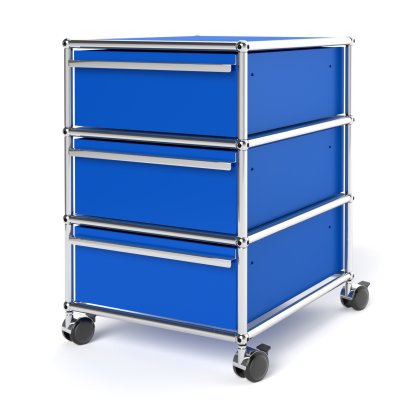 USM Haller Rollcontainer mit 3 Schubladen Typ 1 (mit Gegengewicht), Kein Schloss, Enzianblau RAL 5010