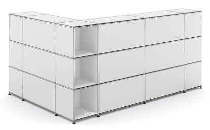 USM Haller Theke Typ 4, Lichtgrau RAL 7035, Ecke offen