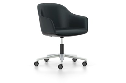 Softshell Armchair auf Fünfsternfuß, Aluminium poliert, Leder (Standard), Nero, Hart für Teppichboden