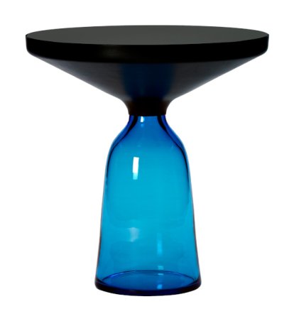 Bell Beistelltisch, Schwarz brünierter Stahl, klar lackiert, Saphirblau