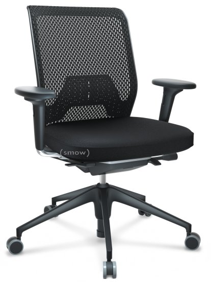 ID Mesh, FlowMotion-mit Vorwärtsneigung, mit Sitztiefenverstellung, Mit 2D Armlehnen, 5-Stern Untergestell, Kunststoff basic dark, Basic dark, Sitz Plano, Rücken Diamond Mesh, Nero, Hart für Teppichboden