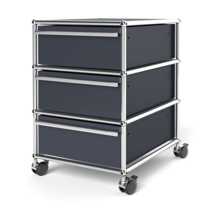 USM Haller Rollcontainer mit 3 Schubladen Typ 1 (mit Gegengewicht), Kein Schloss, Anthrazitgrau RAL 7016