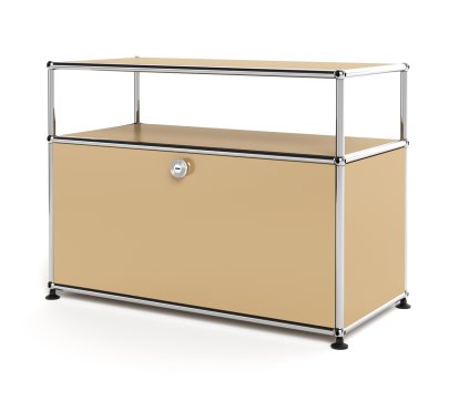 USM Haller Lowboard M mit Aufbau, individualisierbar, USM beige, Mit Klappe, Ohne Kabeldurchlass