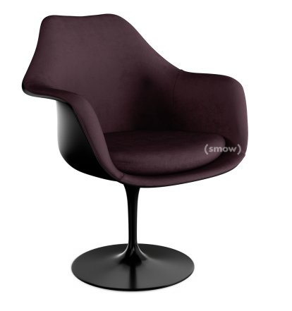 Saarinen Tulip Armlehnstuhl, drehbar, gepolsterte Innenschale und Sitzkissen, schwarz, Plum (Eva 119)