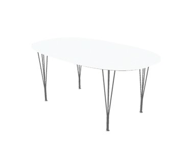 Superellipse Tisch, 170 x 100 cm, Laminat weiß mit Alukante