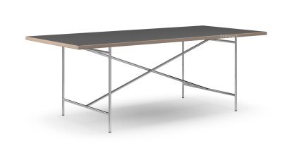 Eiermann 2 Esstisch, Linoleum schwarz (Forbo 4023) mit Eichekante, 200 x 90 cm, chrom