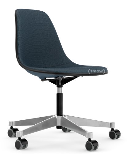 Eames Plastic Side Chair PSCC, Meerblau, Mit Vollpolsterung, Meerblau / dunkelgrau