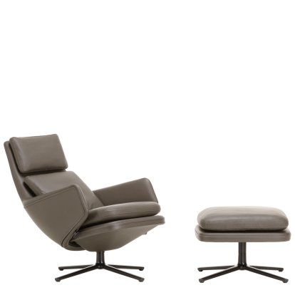 Grand Relax Loungesessel, Mit Ottoman, Leder Premium F, umbragrau, Basic dark, 46,5 cm