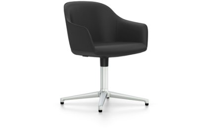 Softshell Armchair auf Viersternfuß, Aluminium poliert, Plano, Dunkelgrau, Filzgleiter für harte Böden