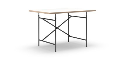 Eiermann Tisch, Melamin weiß mit Eichekante, 120 x 80 cm, Schwarz, senkrecht, versetzt (Eiermann 2), 80 x 66 cm