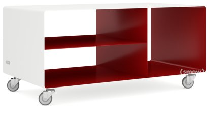 HiFi Lowboard R 104, Reinweiß (RAL 9010) - Rubinrot (RAL 3003), Industrierollen