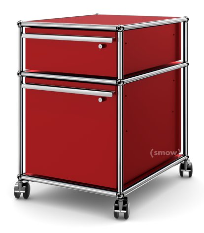 USM Haller Rollcontainer mit Hängeregistratur, Alle Fächer mit Schloss, USM rubinrot