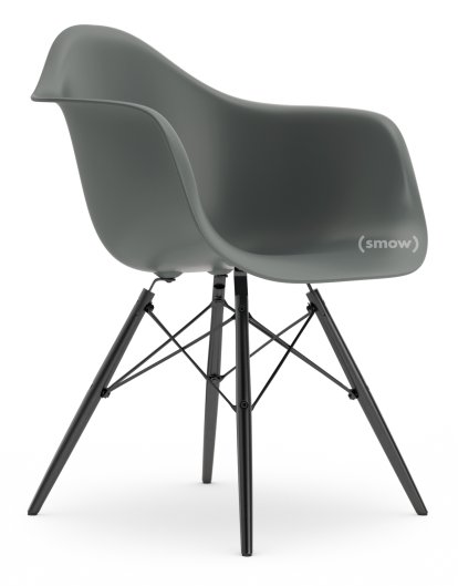 Eames Plastic Armchair DAW, Granitgrau, Ohne Polsterung, Ohne Polsterung, Standardhöhe - 43 cm, Ahorn schwarz