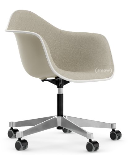 Eames Plastic Armchair PACC, Kieselstein, Mit Vollpolsterung, Warmgrey / elfenbein