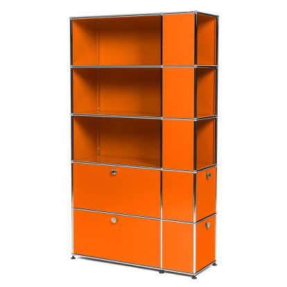 USM Haller Bücherregal mit seitlichen Fächern, Reinorange RAL 2004