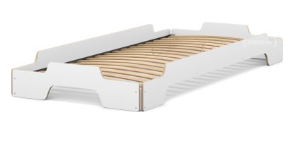 Rolf Heide Stapelliege, 90 x 200, CPL weiß, Kanten geölt und gewachst, Rollbar