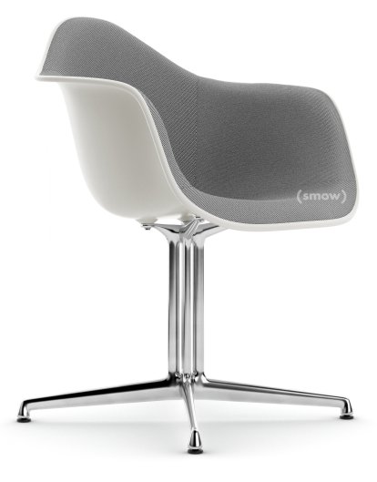 Eames Plastic Armchair DAL, Weiß RE, Mit Vollpolsterung, Nero / elfenbein, Aluminium poliert, Neue Sitzhöhe (43,0 cm)