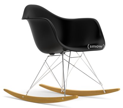 Eames Plastic Armchair RAR, Tiefschwarz, Verchromt, Ahorn gelblich