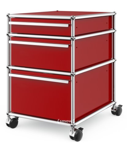 USM Haller Rollcontainer mit 3 Schubladen Typ 2 (mit Gegengewicht), Kein Schloss, USM rubinrot