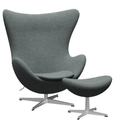 Egg Chair, Hallingdal 65, 130 - Grey, Satingebürstetes Aluminium, Mit Fußhocker