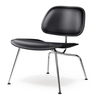 LCM / LCM Leather Loungestuhl, Esche schwarz, Sitz Leder nero, Glanzchrom