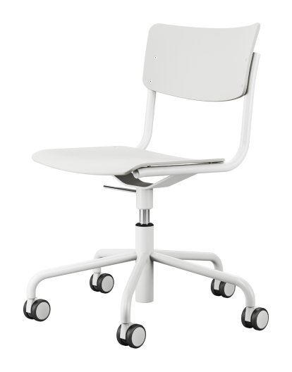 S 43 DR/FDR Atelier Drehstuhl, Buche decklackiert reinweiß RAL 9010, Reinweiß (RAL 9010), ohne Armlehnen