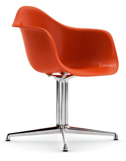 Eames Plastic Armchair DAL, Rot (poppy red), Ohne Polsterung, Ohne Polsterung, Aluminium poliert, Neue Sitzhöhe (43,0 cm)