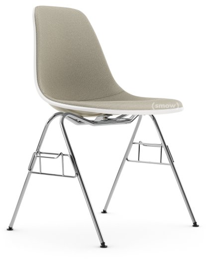 Eames Plastic Side Chair DSS / DSS-N, Kieselstein, Mit Vollpolsterung, Warmgrey / elfenbein, Mit Reihenverbindung (DSS)