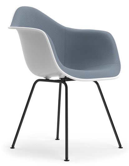 Eames Plastic Armchair DAX, Cotton white, Mit Vollpolsterung, Dunkelblau / elfenbein, Standardhöhe - 43 cm, Beschichtet basic dark