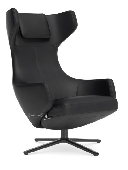 Grand Repos Loungesessel, Sessel Grand Repos, Leder Premium nero, 45 cm, Basic dark
