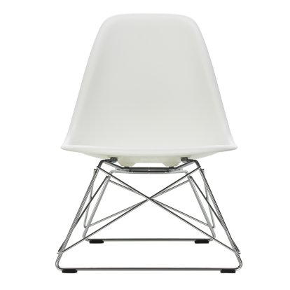 Eames Plastic Side Chair LSR, Weiß non-RE, Ohne Polsterung, Glanzchrom