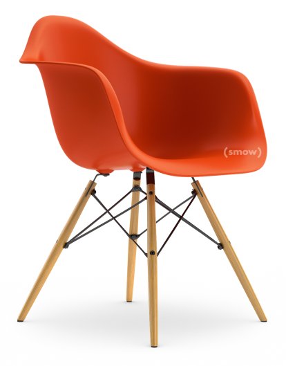 Eames Plastic Armchair DAW, Rot (poppy red), Ohne Polsterung, Ohne Polsterung, Standardhöhe - 43 cm, Esche honigfarben