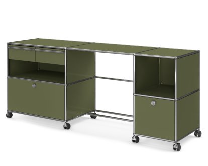 USM Haller Schreibtisch Typ 3, Olivgrün RAL 6003, Weich für harte Böden