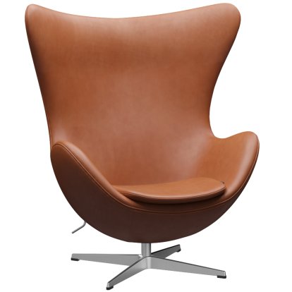 Egg Chair, Leder Grace, Walnut, Satingebürstetes Aluminium, Ohne Fußhocker