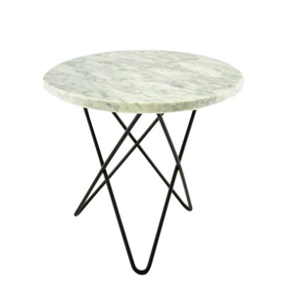 Mini O Table, Weiß Carrara, Stahl, schwarz pulverbeschichtet