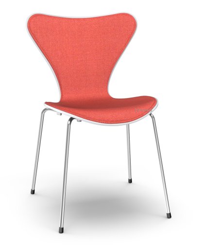 Serie 7 Stuhl 3107 mit Frontpolster, Lack, Weiß lackiert, Remix 643 - Rot, Chrome