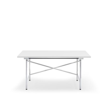 Eiermann 1 M Tisch (Mechanische Höhenverstellung), Melamin weiß mit weißer Kante, 140 x 80 cm, Chrom